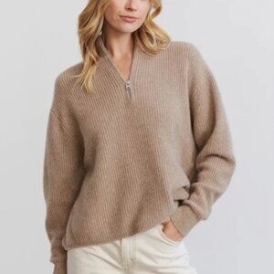 Jenni Kayne Cashmere Half Zip Sweater Medium Undyed Stone